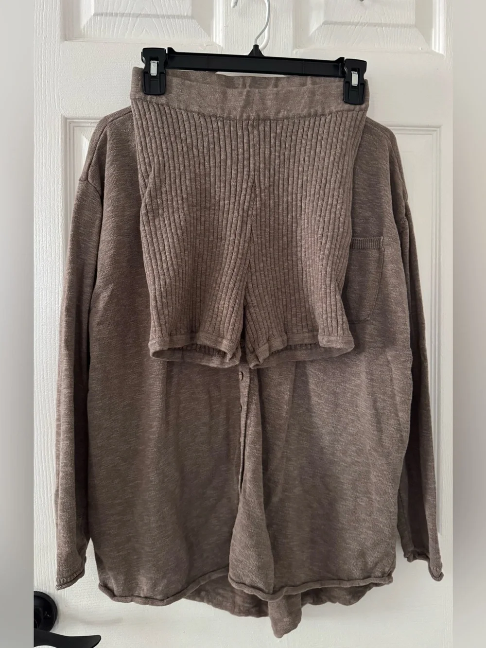 SET- Free People Taupe Brown Relaxed Button-Down Shirt/Short set